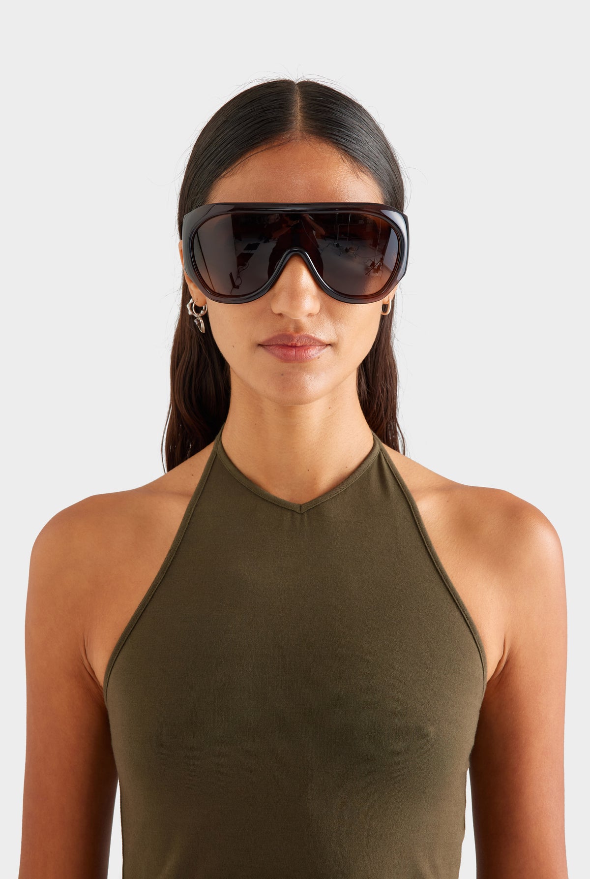 High V Neck Halter Tank - Dark Olive [[SU26 - WOMENS - D2 - 42184 - High V Neck Halter Tank - Dark Olive - 44050 - Cotton Elasticated Skort - Dark Olive_0353 copy.jpg]]