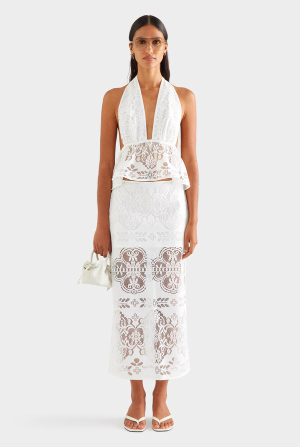 Lace Midi Skirt - Off White [[SU26 - WOMENS - D2 - 42198 - Lace Halter Top - Off White - 48074 - Lace Midi Skirt - Off White_0453.jpg]]