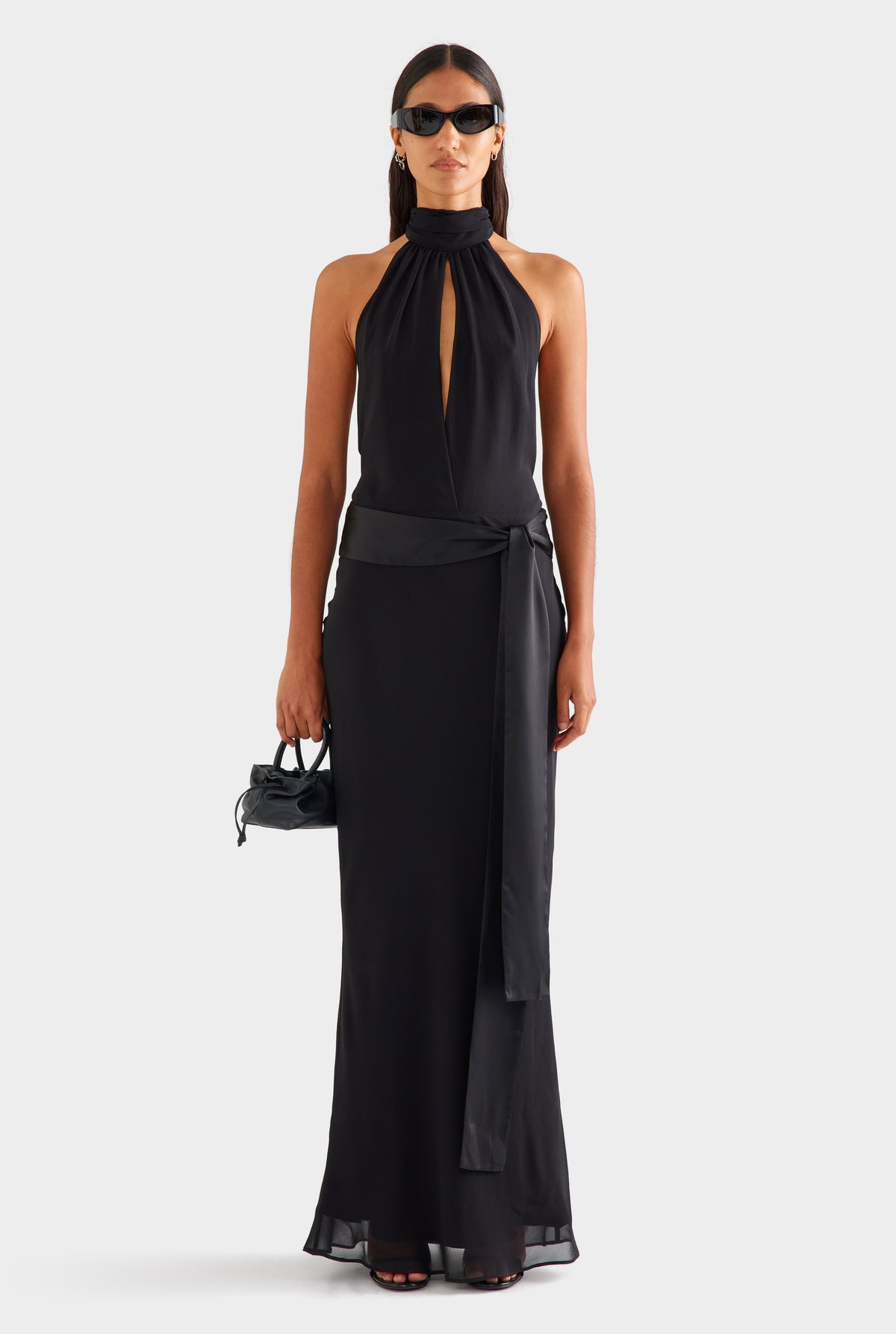Silk High Neck Sash Dress - Black [[SU26 - WOMENS - D2 - 47123 - Silk HIgh Neck Sash Dress - Black_0055.jpg]]