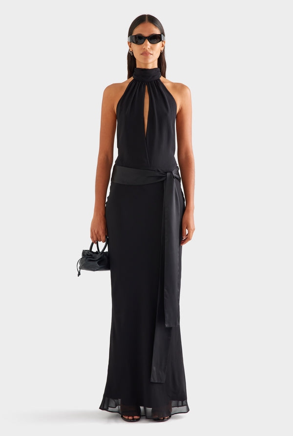Silk High Neck Sash Dress - Black [[SU26 - WOMENS - D2 - 47123 - Silk HIgh Neck Sash Dress - Black_0055.jpg]]
