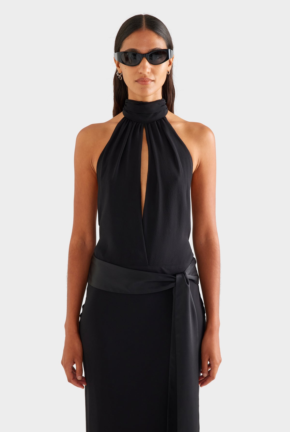 Silk High Neck Sash Dress - Black [[SU26 - WOMENS - D2 - 47123 - Silk HIgh Neck Sash Dress - Black_0060.jpg]]