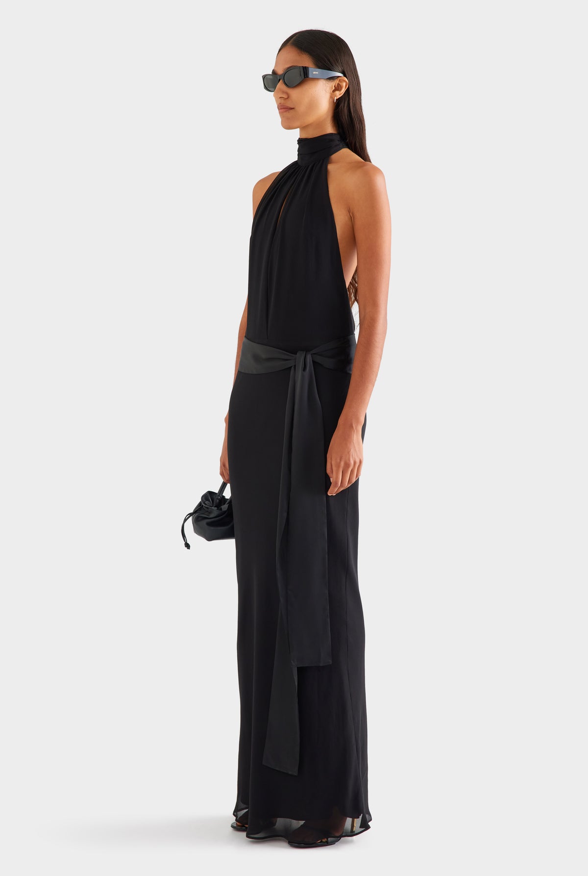 Silk High Neck Sash Dress - Black [[SU26 - WOMENS - D2 - 47123 - Silk HIgh Neck Sash Dress - Black_0061.jpg]]