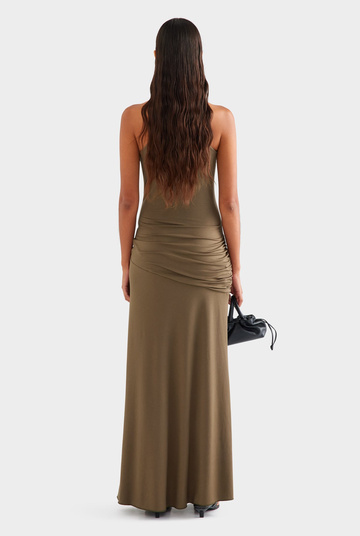 Jersey Drawstring Halter Maxi Dress - Dark Olive [[SU26 - WOMENS - D2 - 47151 - Jersey Drawstring Halter Maxi Dress - Dark Olive_0013.jpg]]