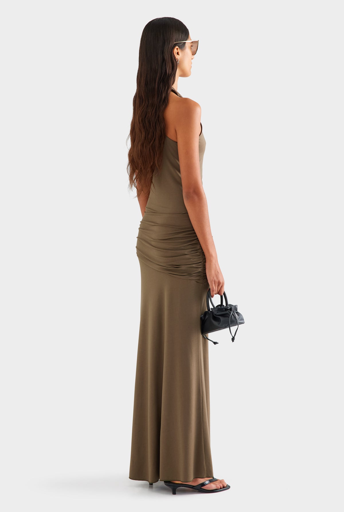 Jersey Drawstring Halter Maxi Dress - Dark Olive [[SU26 - WOMENS - D2 - 47151 - Jersey Drawstring Halter Maxi Dress - Dark Olive_0014.jpg]]
