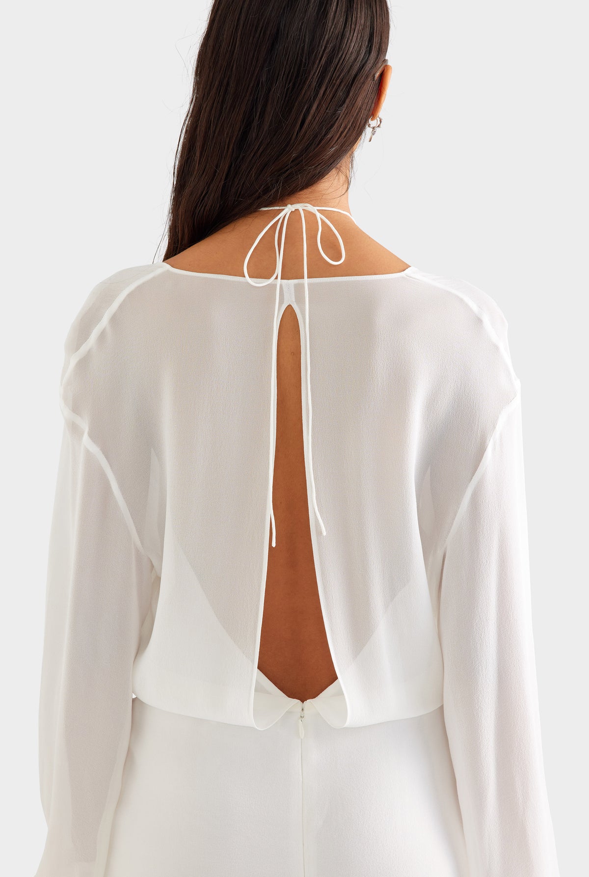 Layered Long Sleeve Silk Mini Dress - White [[SU26 - WOMENS - D2 - 47152 - Layered LS Silk Mini Dress - White_0037.jpg]]