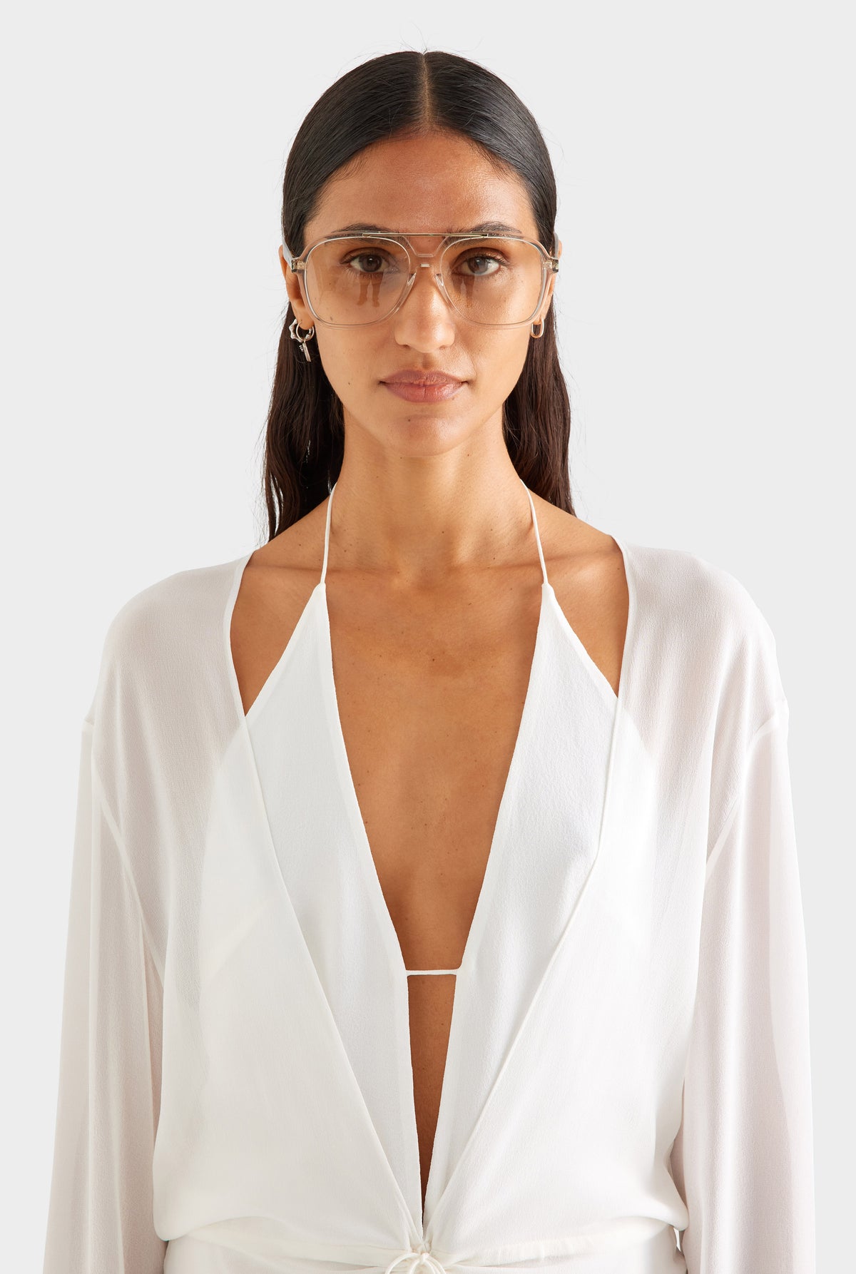 Layered Long Sleeve Silk Mini Dress - White [[SU26 - WOMENS - D2 - 47152 - Layered LS Silk Mini Dress - White_0039.jpg]]