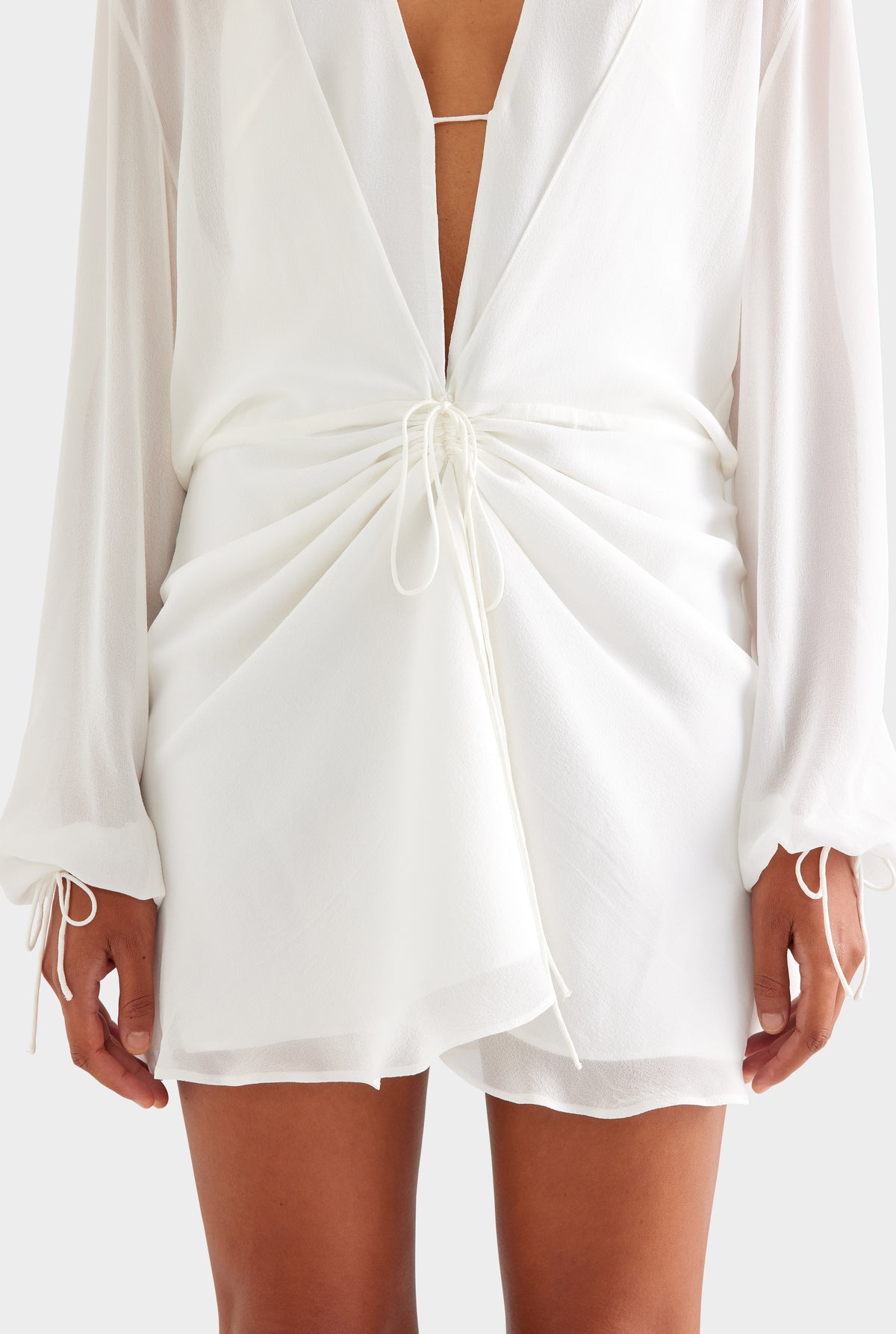 Layered Long Sleeve Silk Mini Dress - White [[SU26 - WOMENS - D2 - 47152 - Layered LS Silk Mini Dress - White_0040.jpg]]