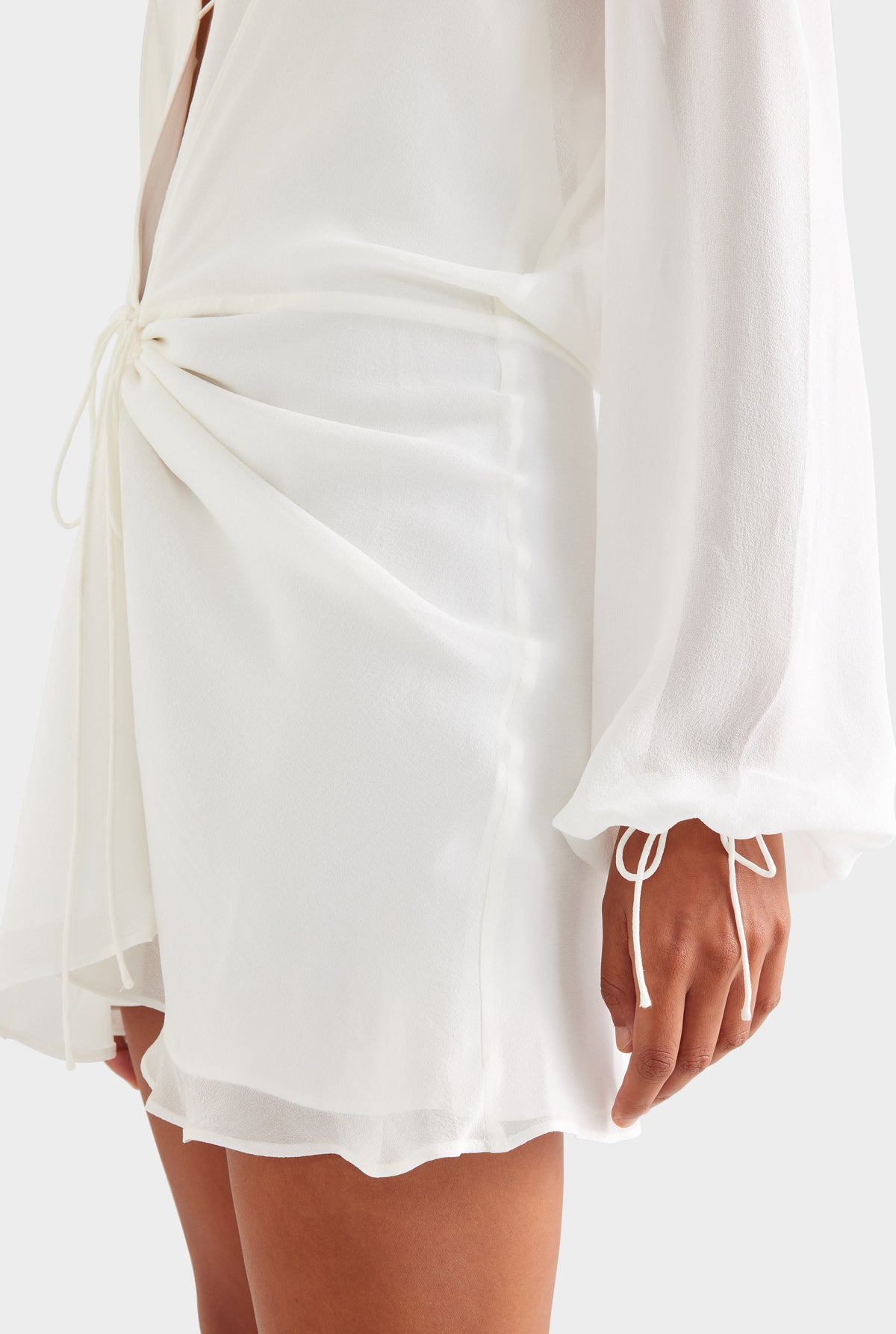 Layered Long Sleeve Silk Mini Dress - White [[SU26 - WOMENS - D2 - 47152 - Layered LS Silk Mini Dress - White_0041.jpg]]