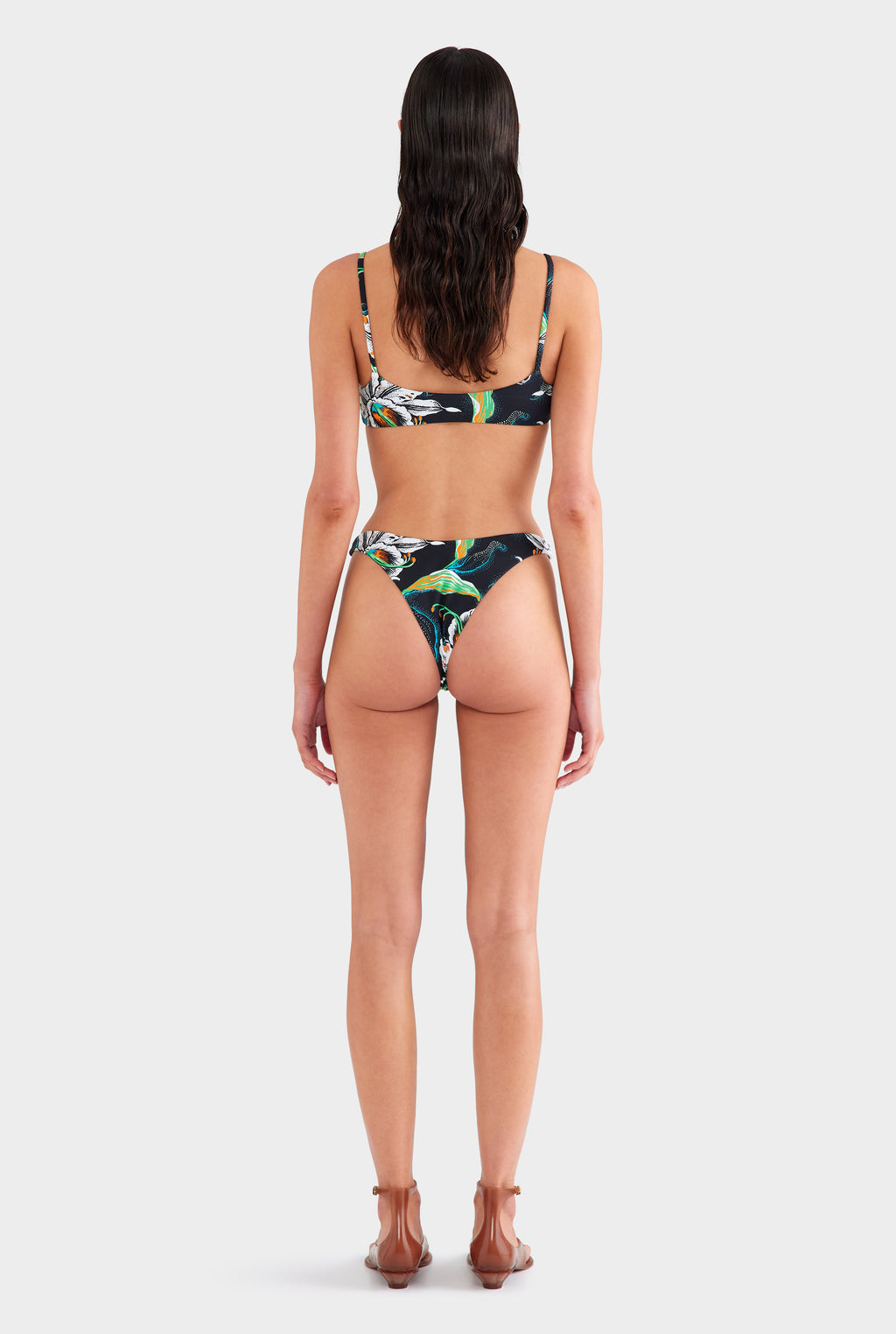 Scoop Neck Bikini Top - Black/White Lily