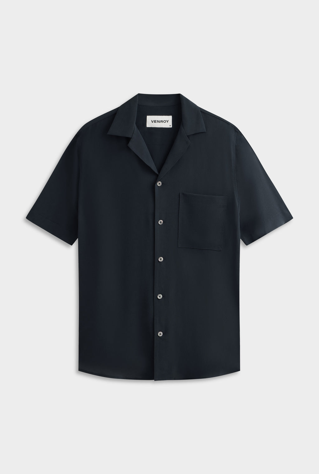 Short Sleeve Silk Camp Collar - Navy