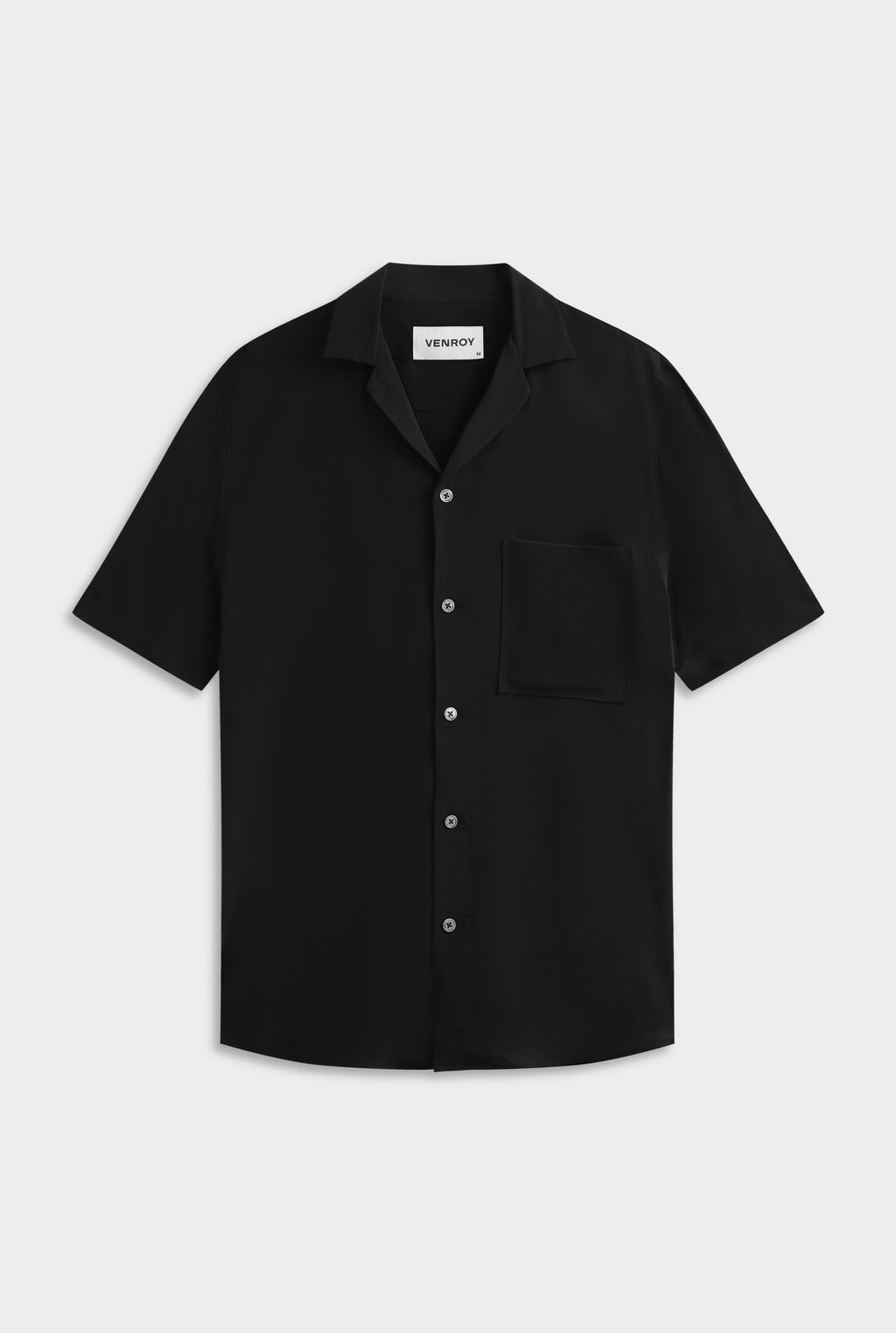 Short Sleeve Silk Camp Collar - Black