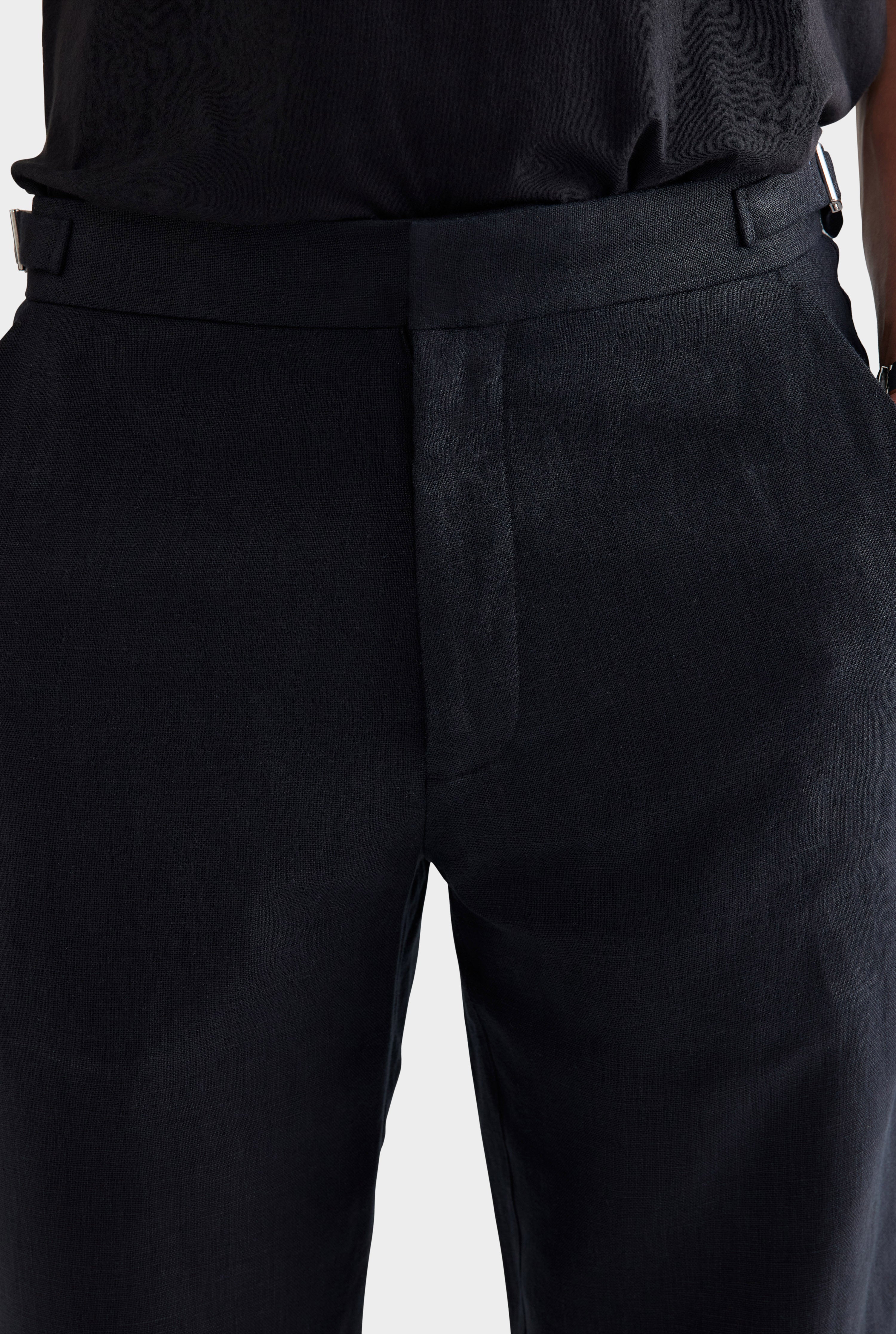Mens Tailored Linen Side Tab Trouser Black | Venroy – VENROY
