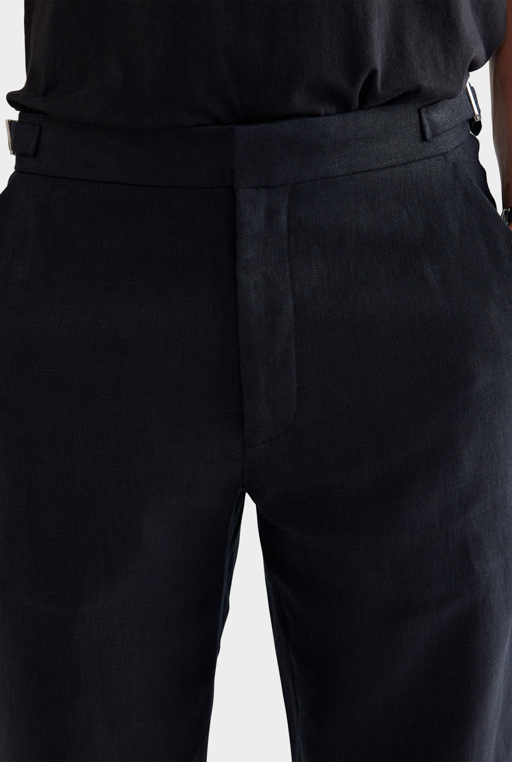 Tailored Linen Side Tab Trouser - Black