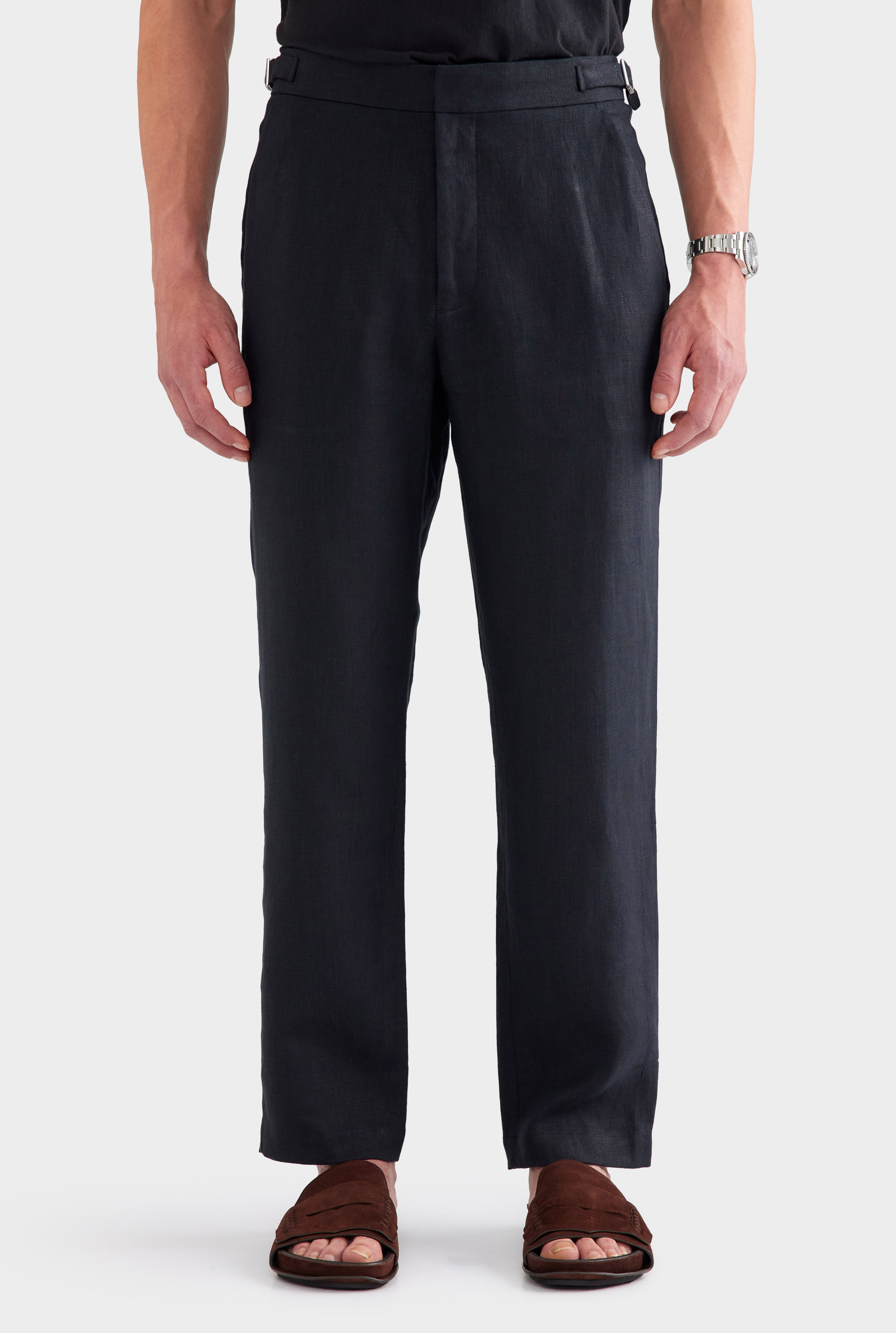Tailored Linen Side Tab Trouser - Black