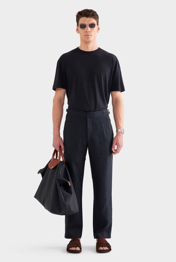 Tailored Linen Side Tab Trouser - Black