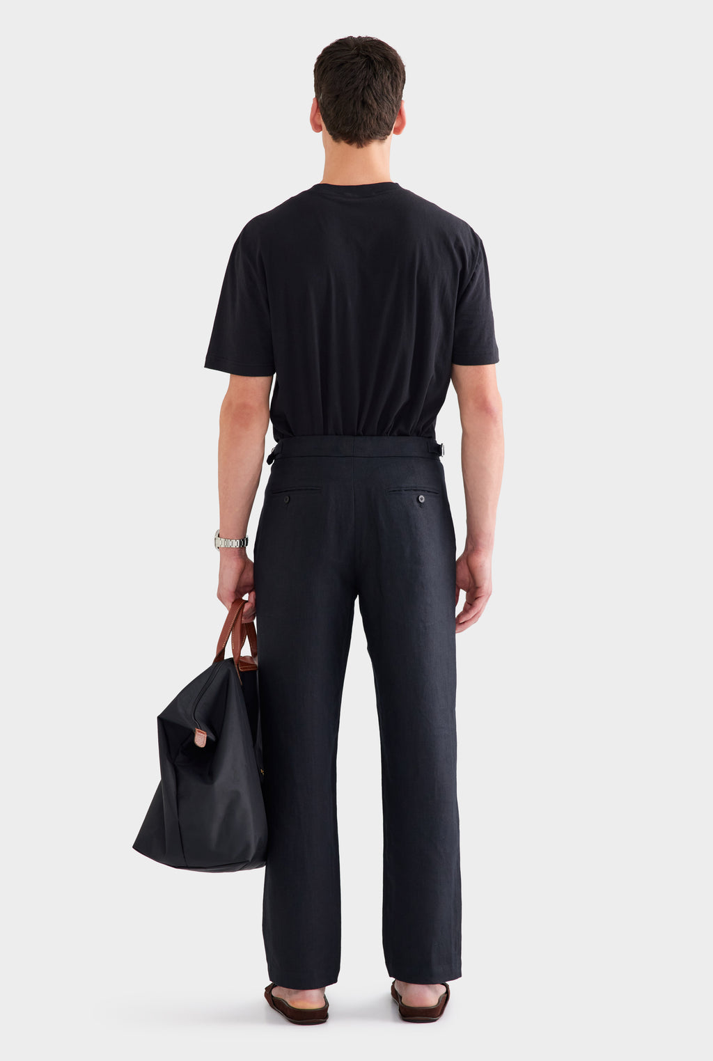Tailored Linen Side Tab Trouser - Black