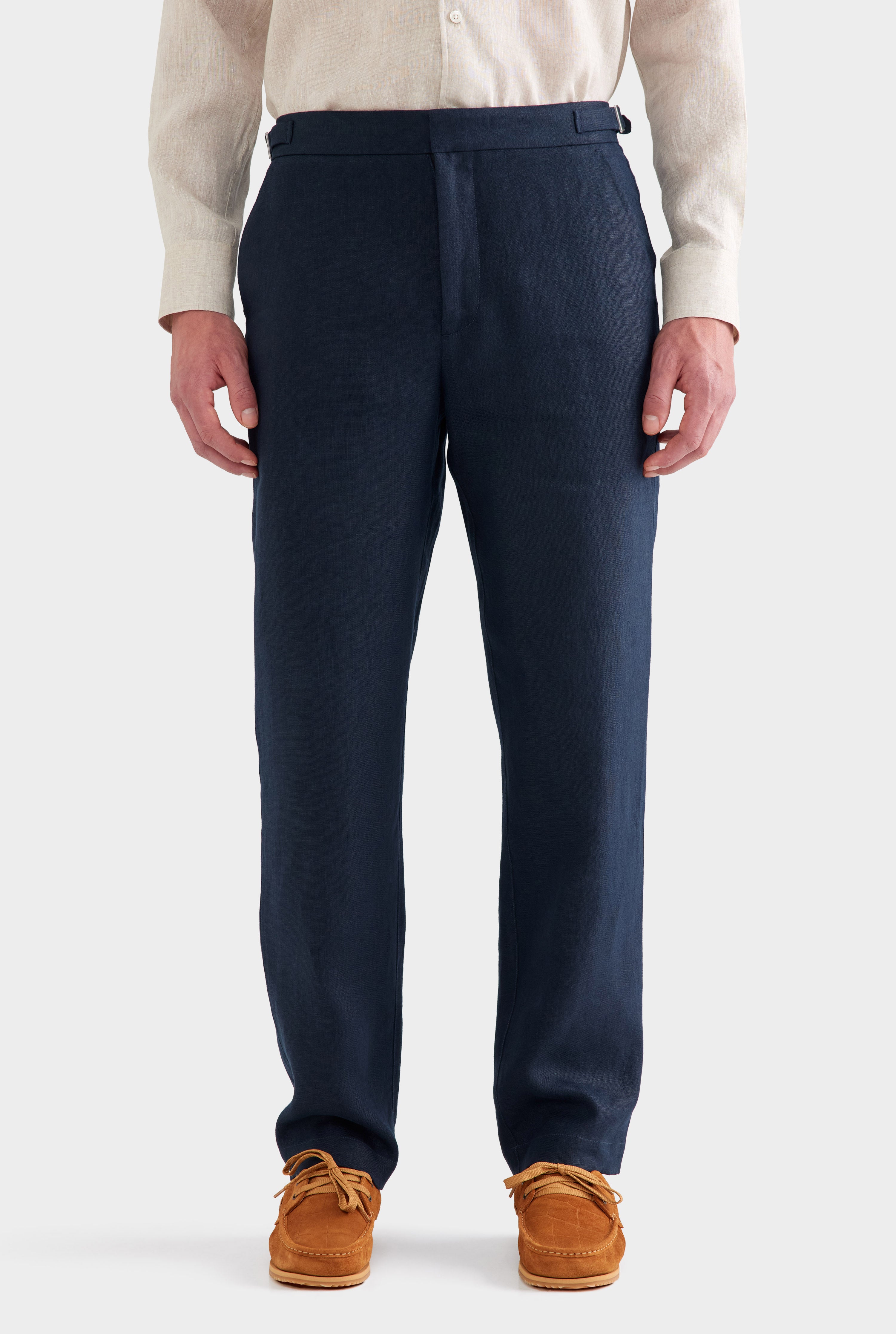 Tailored Linen Side Tab Trouser - Navy