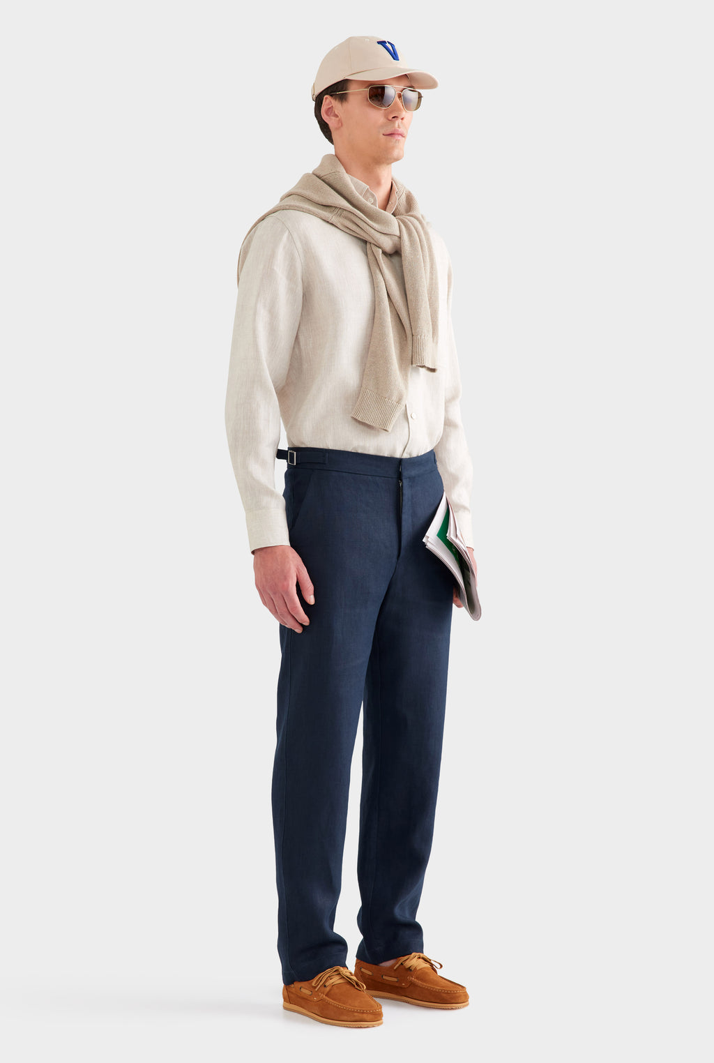 Tailored Linen Side Tab Trouser - Navy