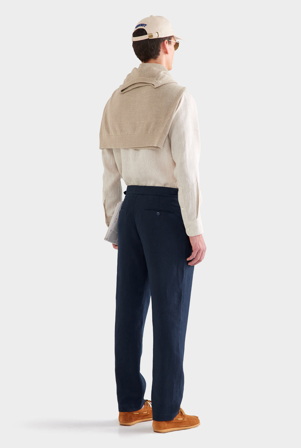 Tailored Linen Side Tab Trouser - Navy