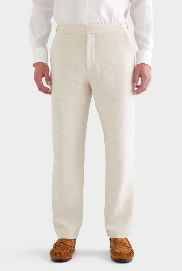 Tailored Linen Side Tab Trouser - Sand