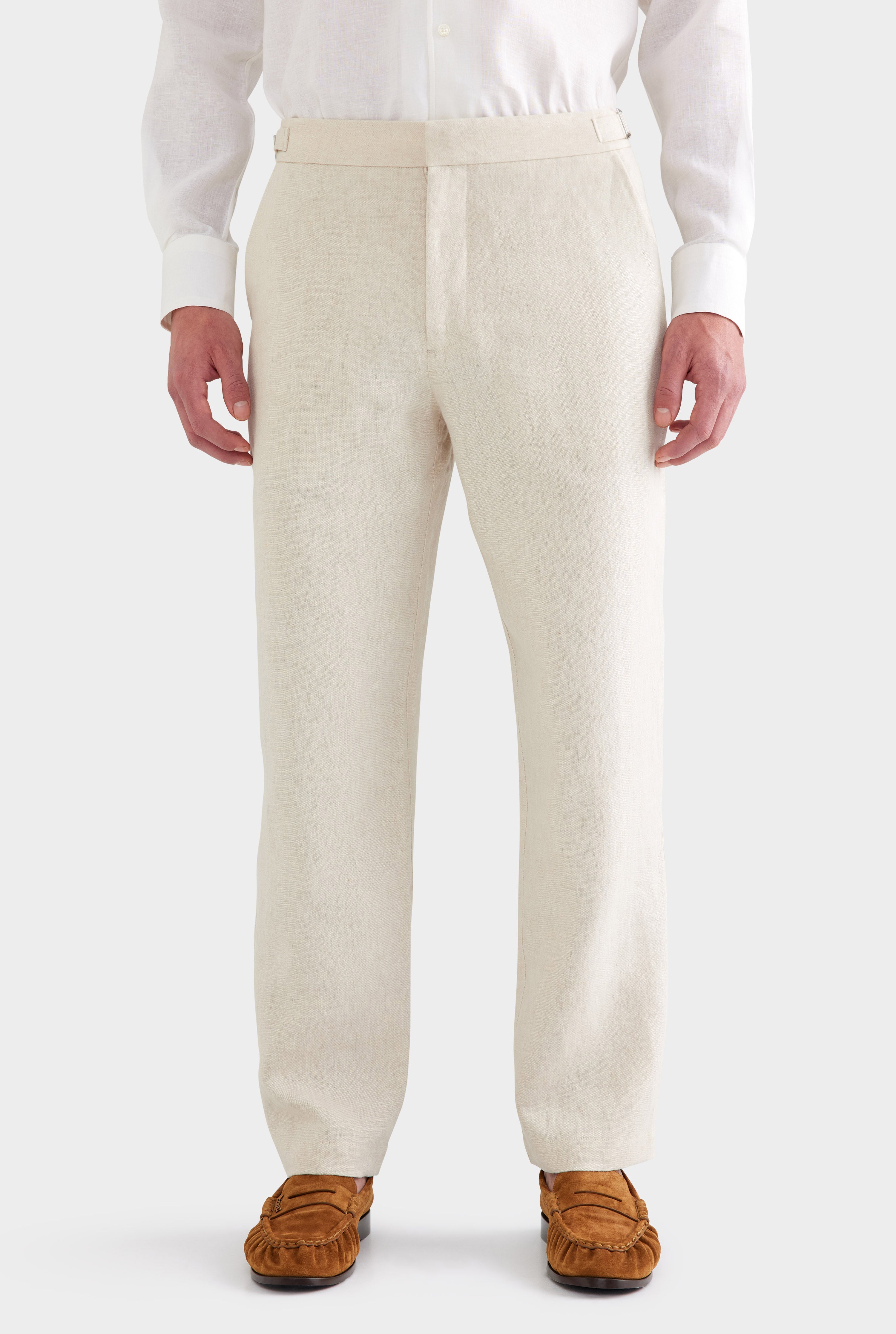 Tailored Linen Side Tab Trouser - Sand