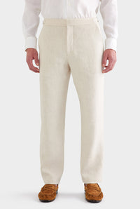 Tailored Linen Side Tab Trouser - Sand