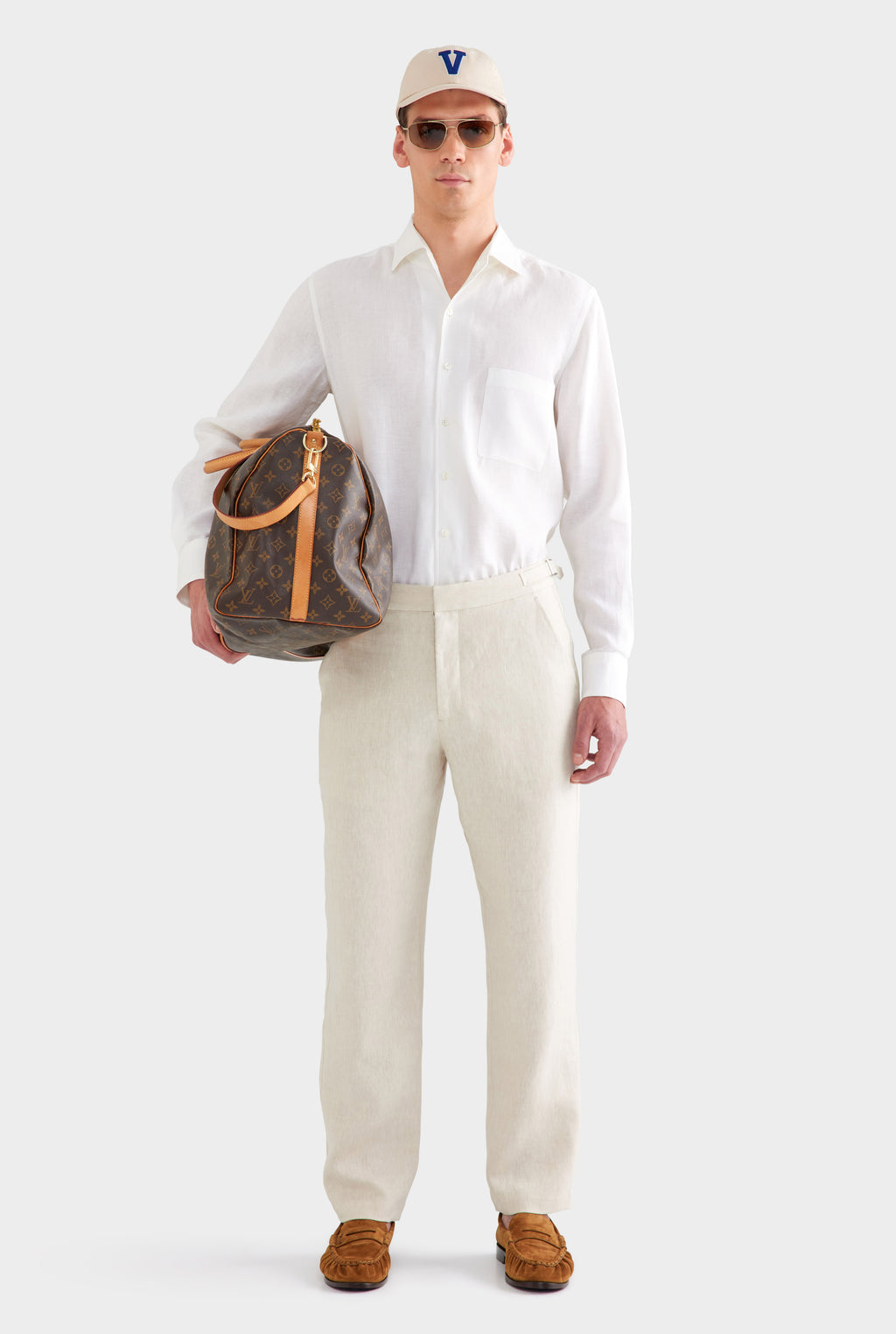 Tailored Linen Side Tab Trouser - Sand