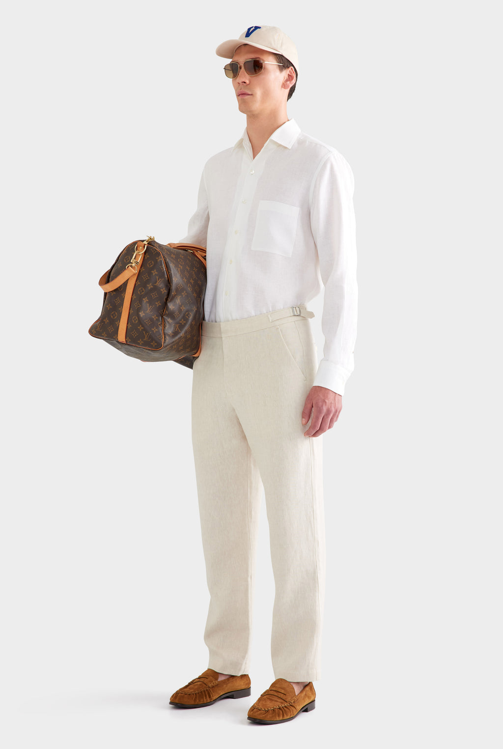 Tailored Linen Side Tab Trouser - Sand