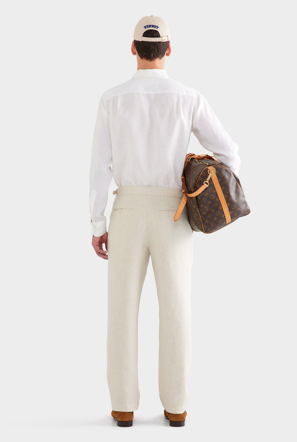 Tailored Linen Side Tab Trouser - Sand