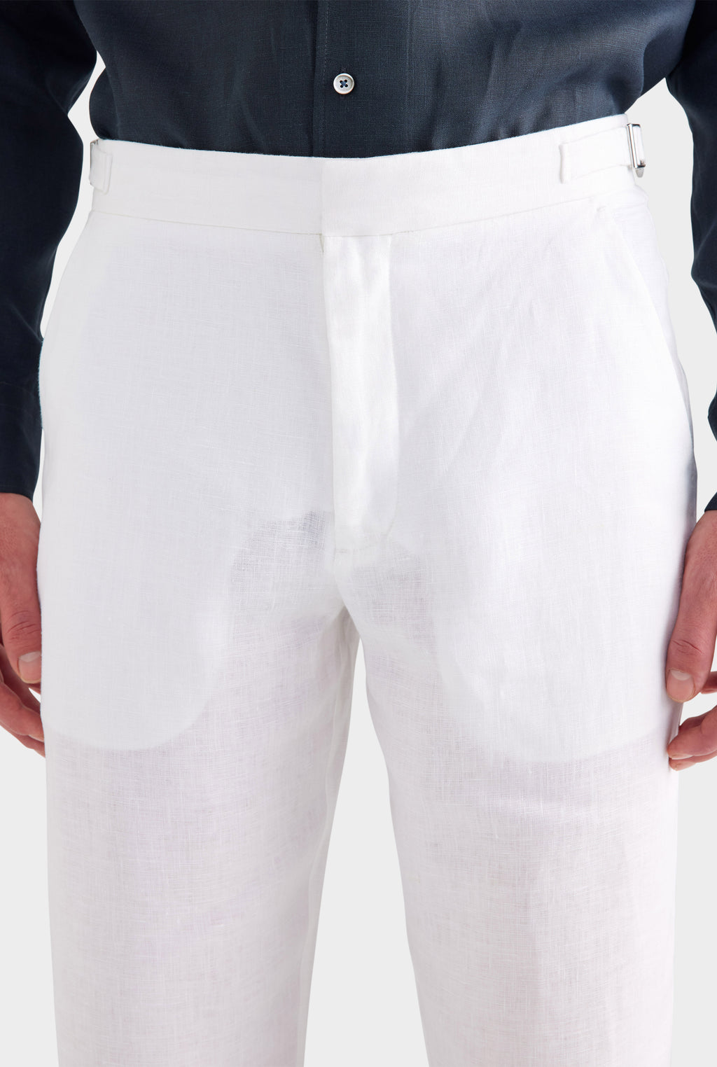 Tailored Linen Side Tab Trouser - White