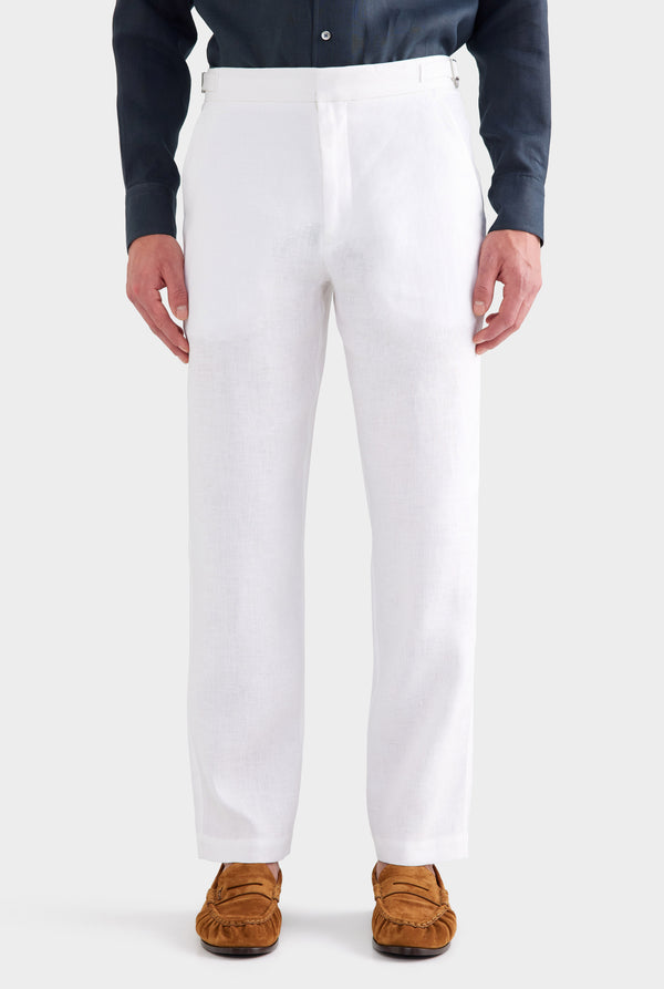 Tailored Linen Side Tab Trouser - White