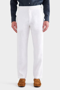 Tailored Linen Side Tab Trouser - White