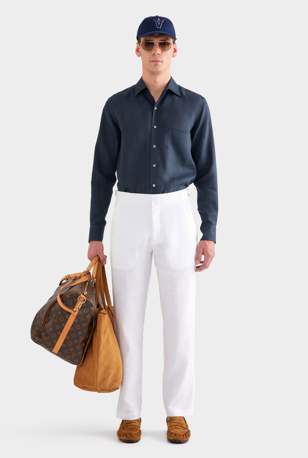 Tailored Linen Side Tab Trouser - White