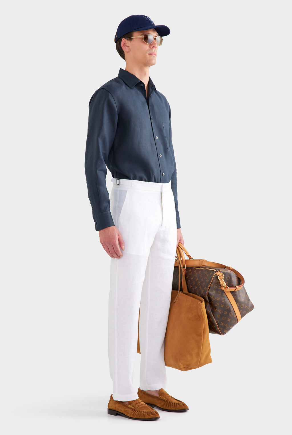 Tailored Linen Side Tab Trouser - White