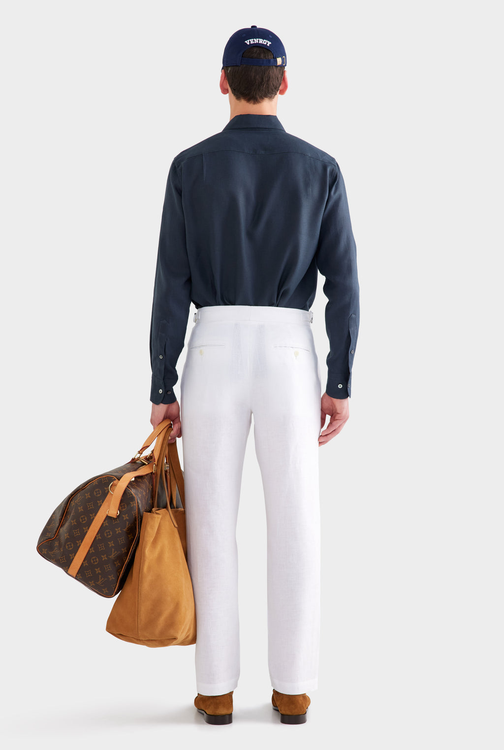 Tailored Linen Side Tab Trouser - White