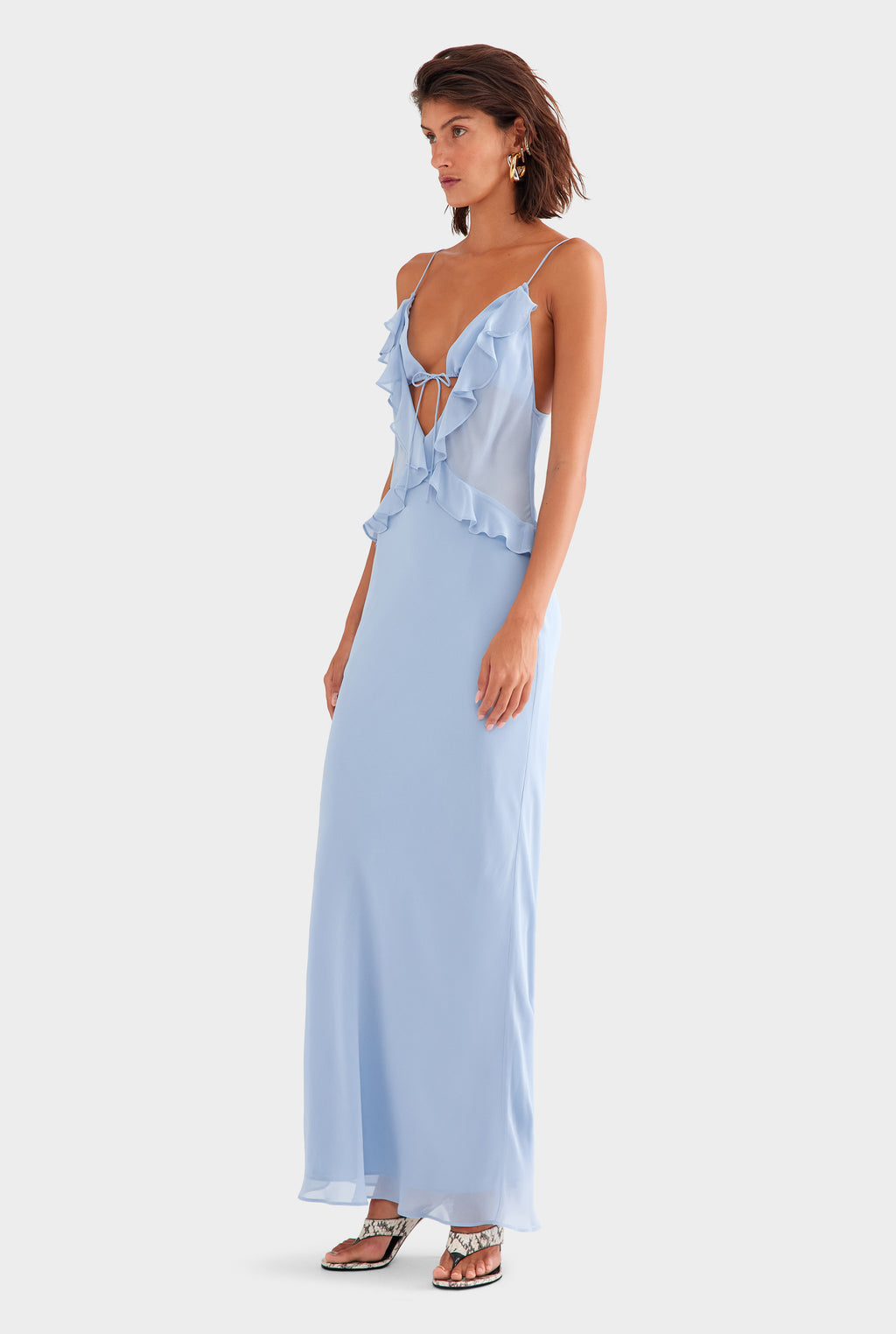 Silk Bralette Ruffle Maxi Dress in Powder Blue | Venroy VENROY Silk Bralette Ruffle Maxi Dress in Powder Blue | Venroy VENROY