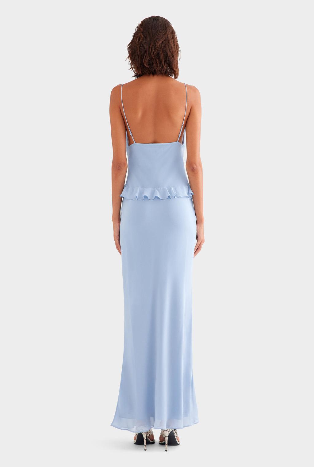 Silk Bralette Ruffle Maxi Dress in Powder Blue | Venroy VENROY Silk Bralette Ruffle Maxi Dress in Powder Blue | Venroy VENROY