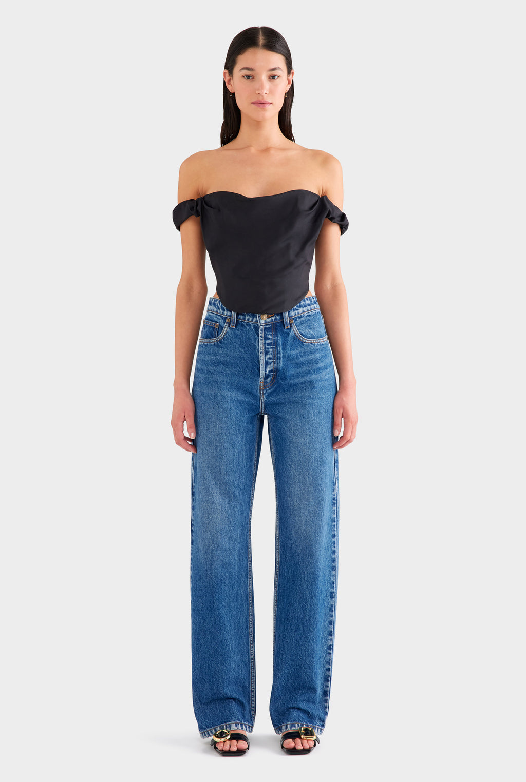 Draped Silk Corset Top - Black