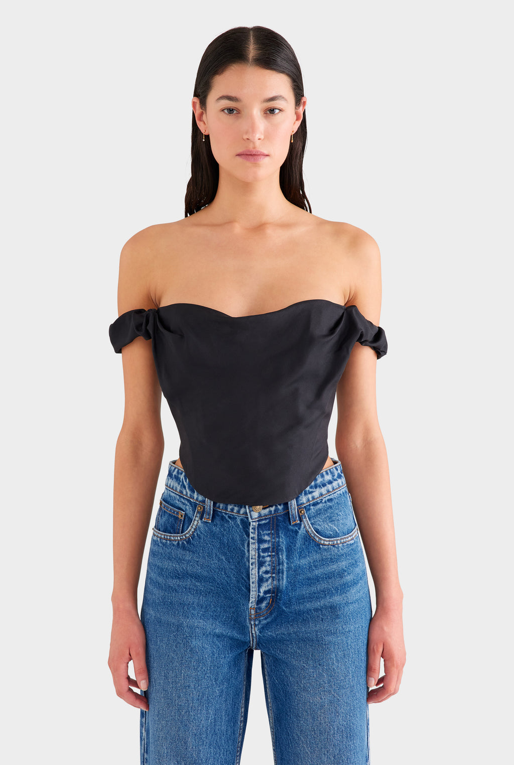 Draped Silk Corset Top - Black
