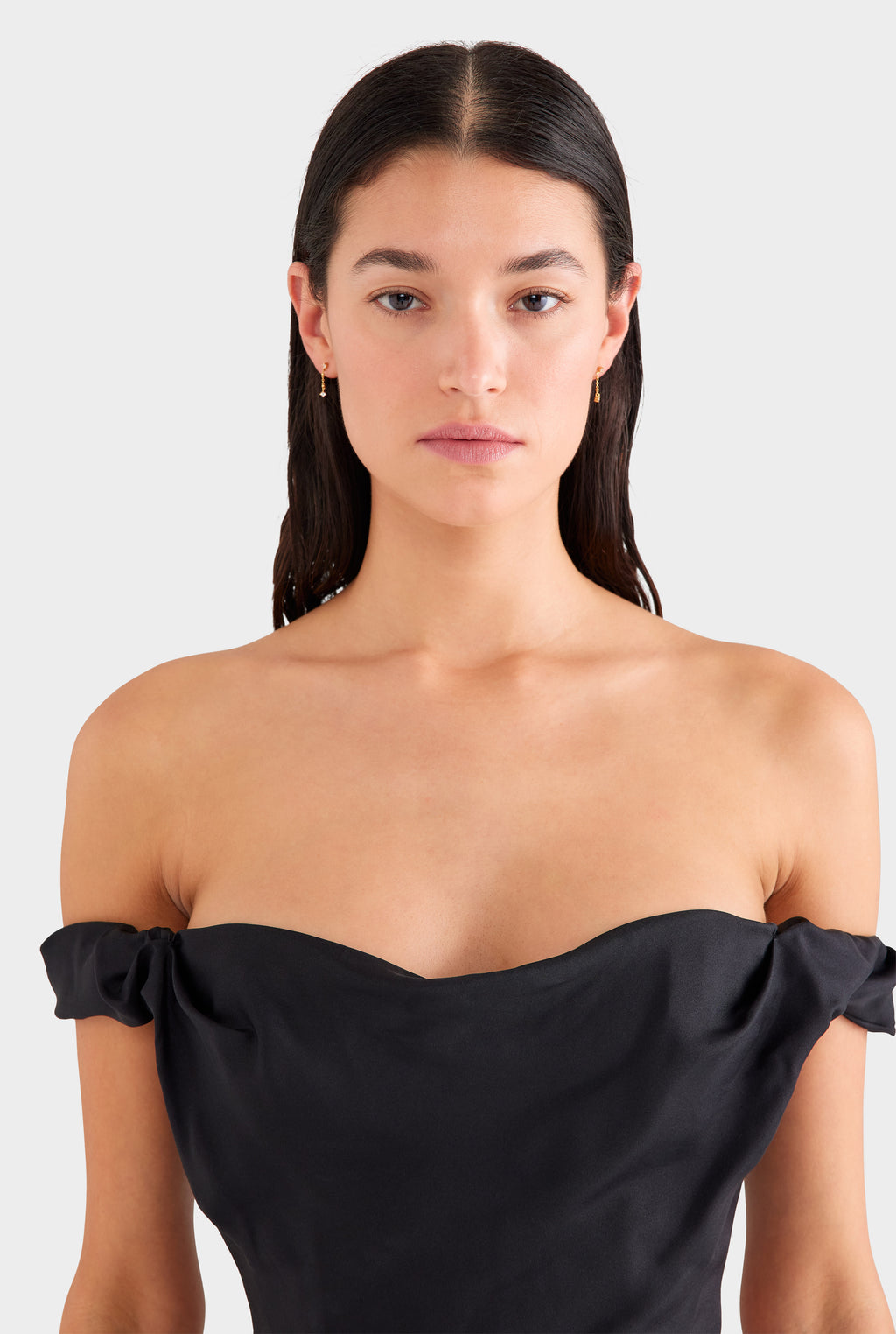 Draped Silk Corset Top - Black