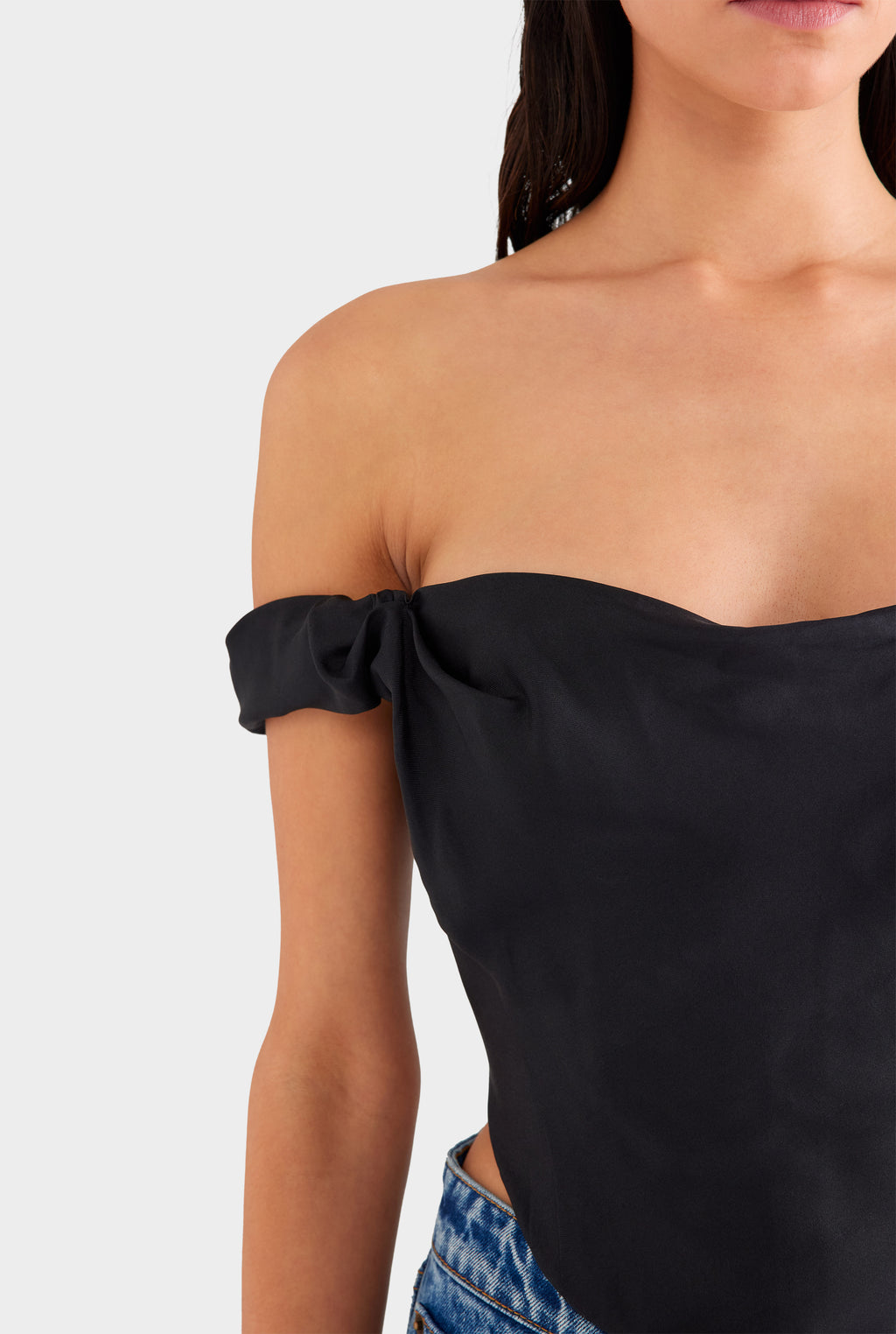 Draped Silk Corset Top - Black