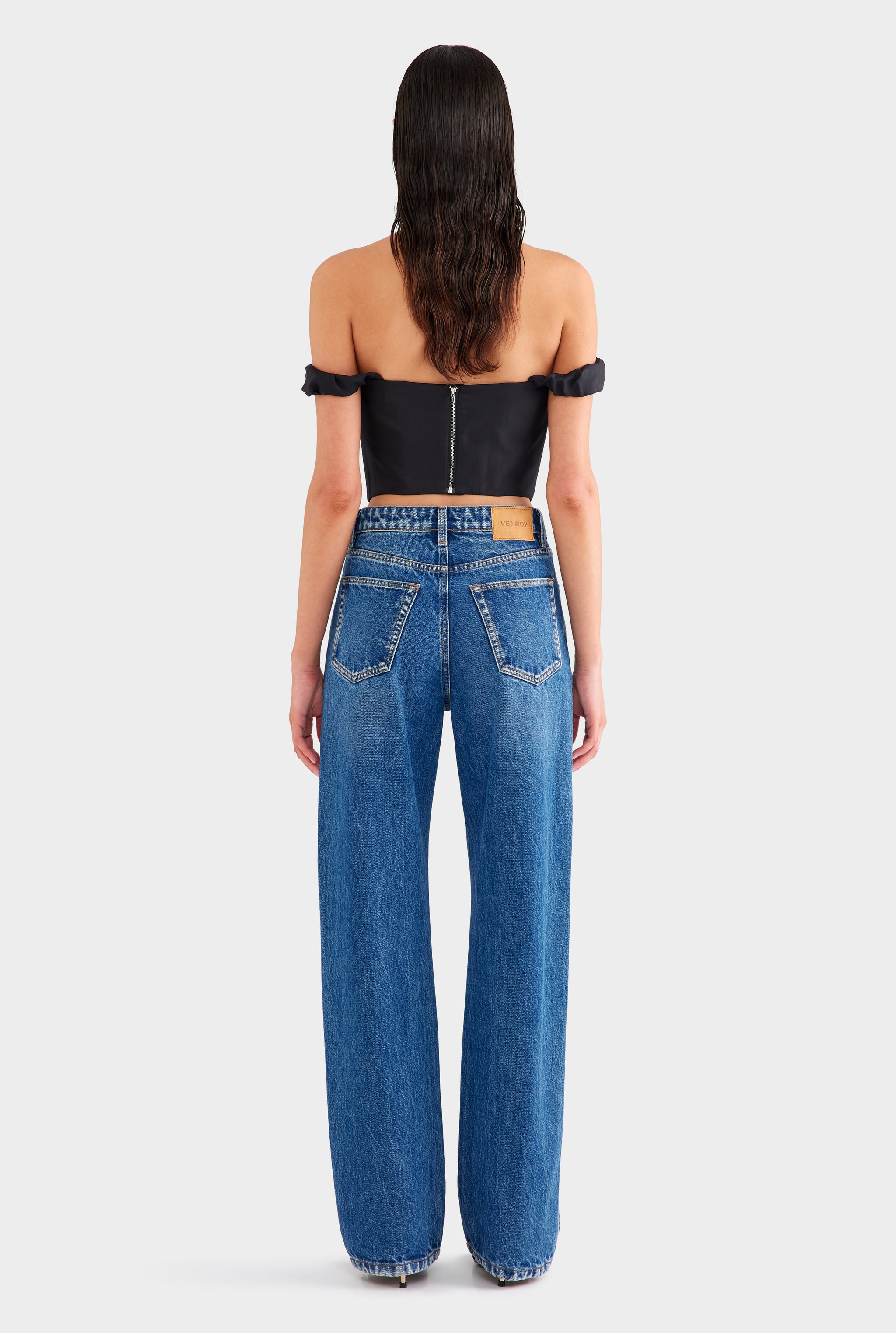 Draped Silk Corset Top - Black