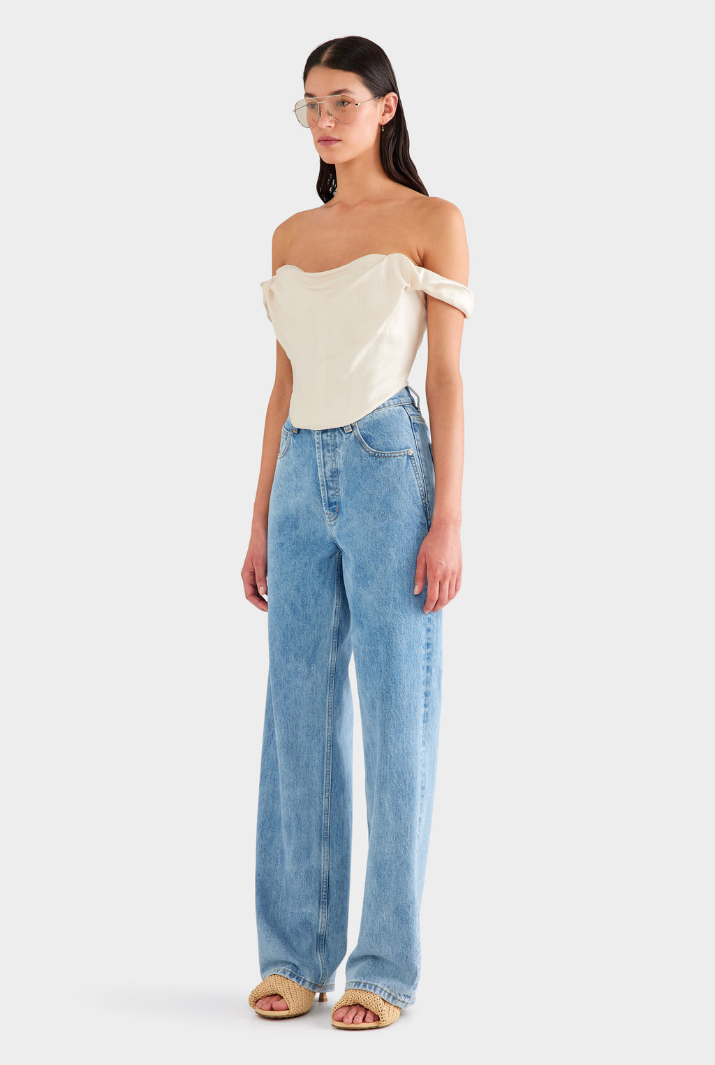 Draped Silk Corset Top - Cream