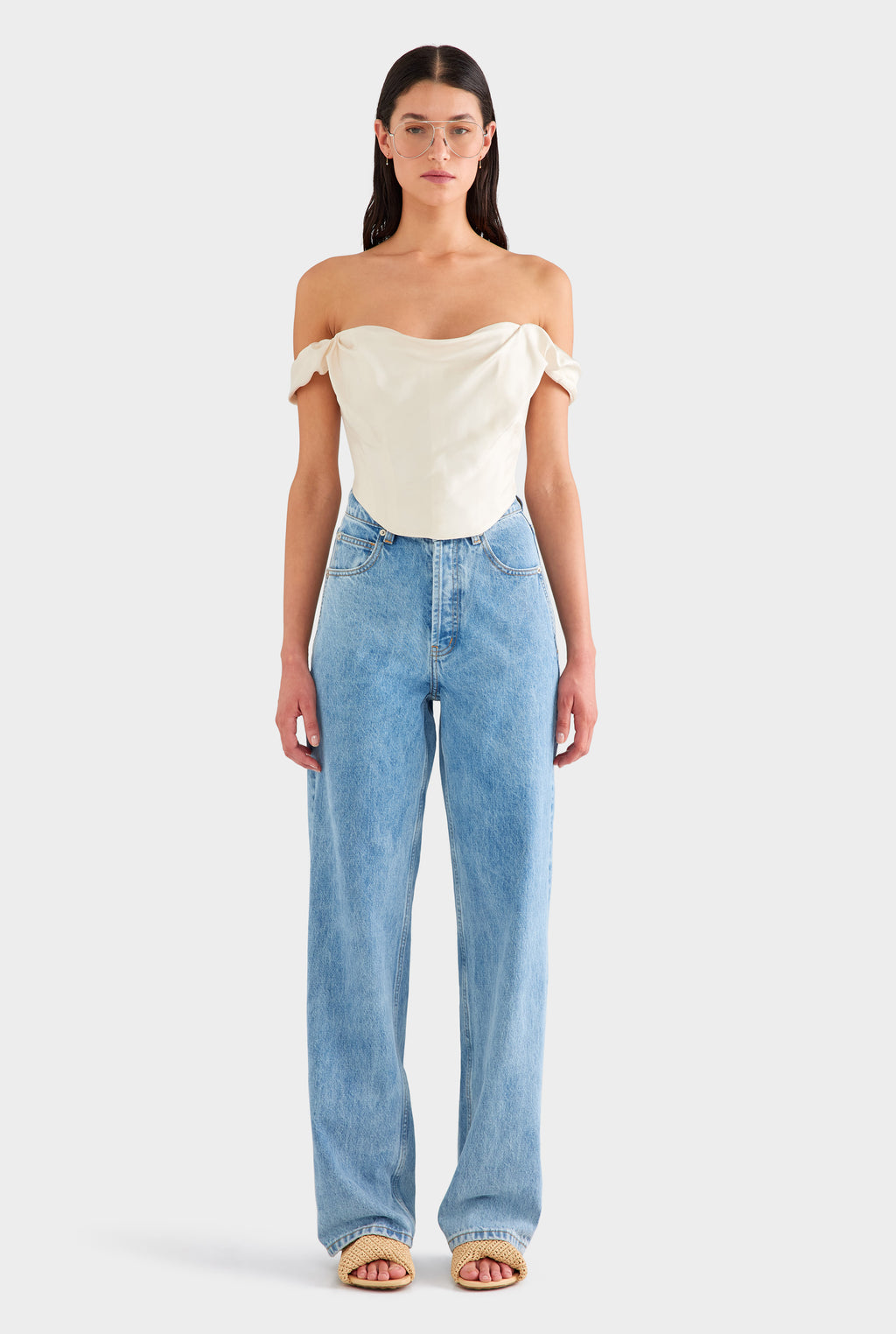 Draped Silk Corset Top - Cream