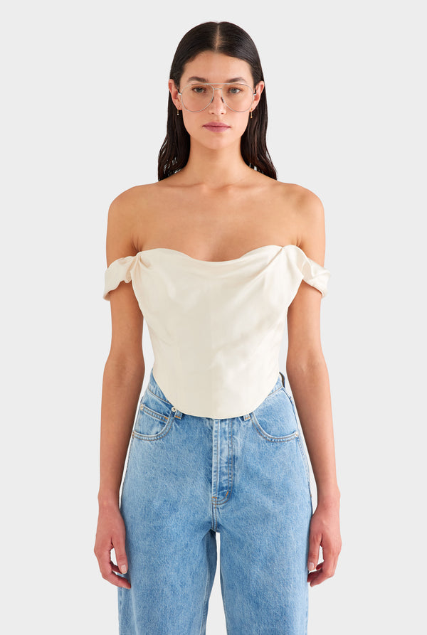 Draped Silk Corset Top - Cream