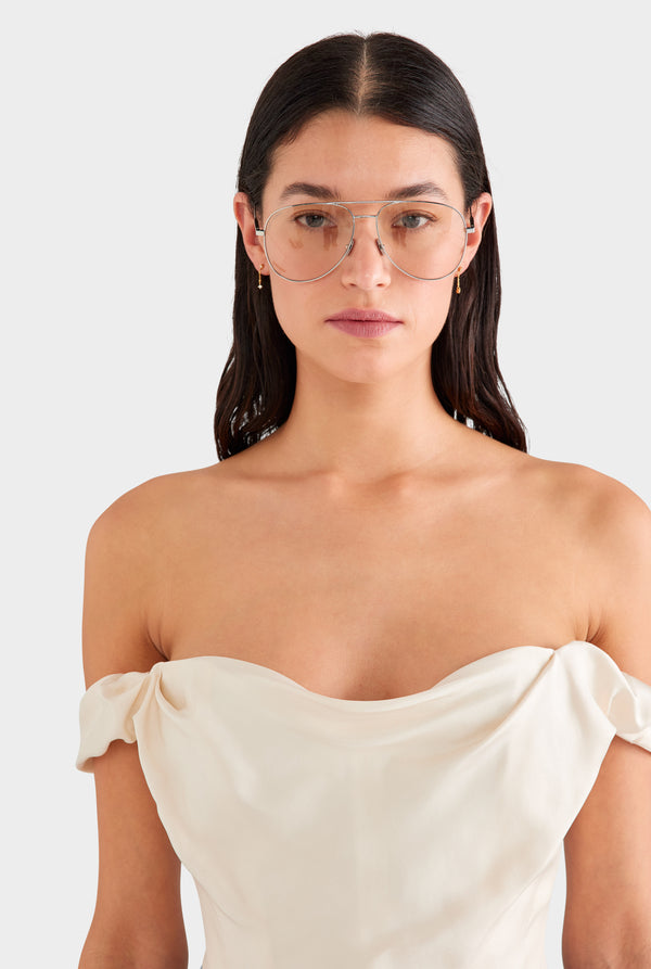 Draped Silk Corset Top - Cream