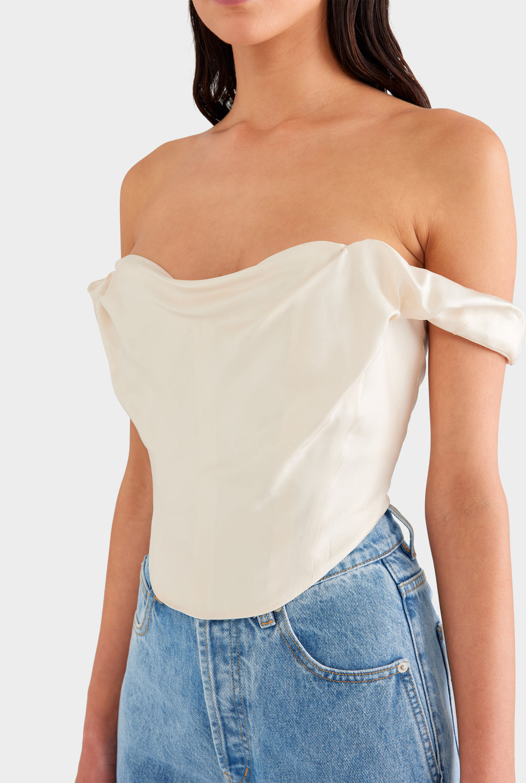 Draped Silk Corset Top - Cream