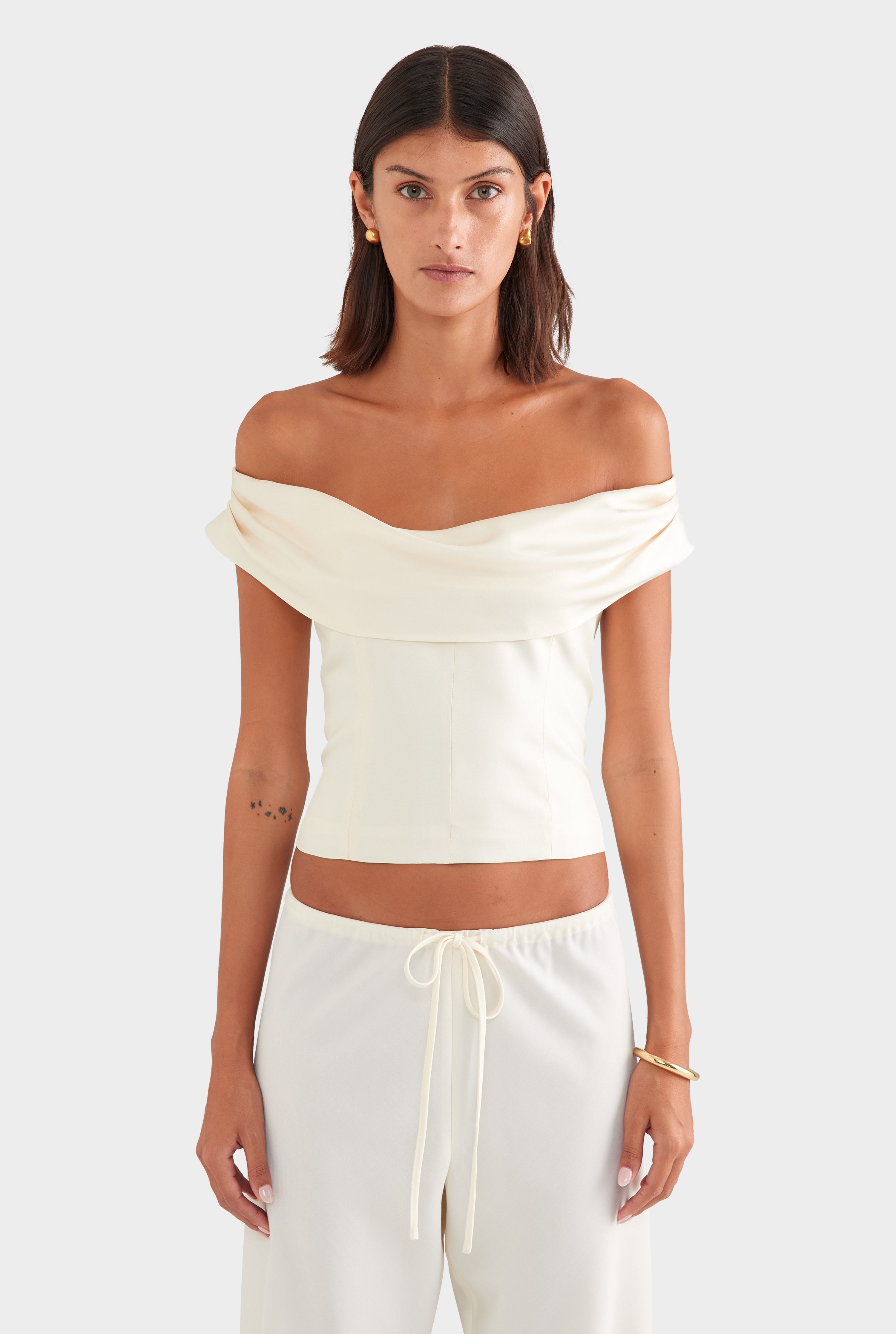 Silk Cowl Neck Bodice - Champagne