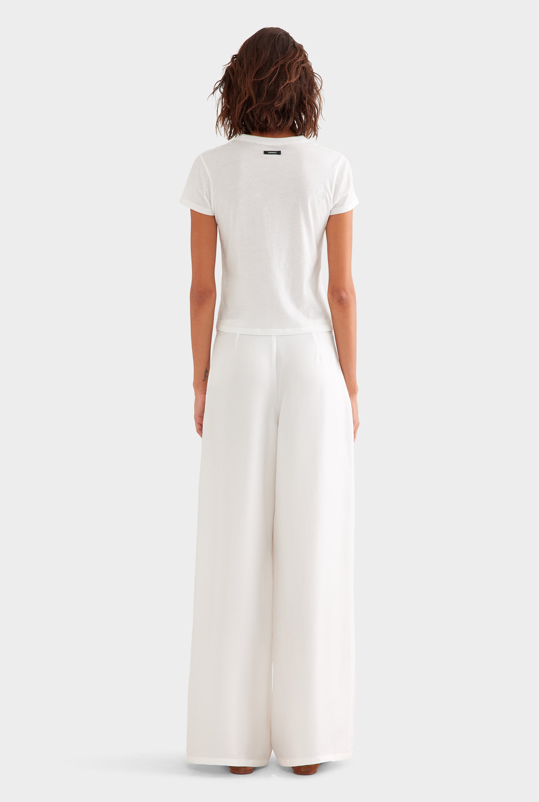 Relaxed Flat Front Silk Pant - Cream