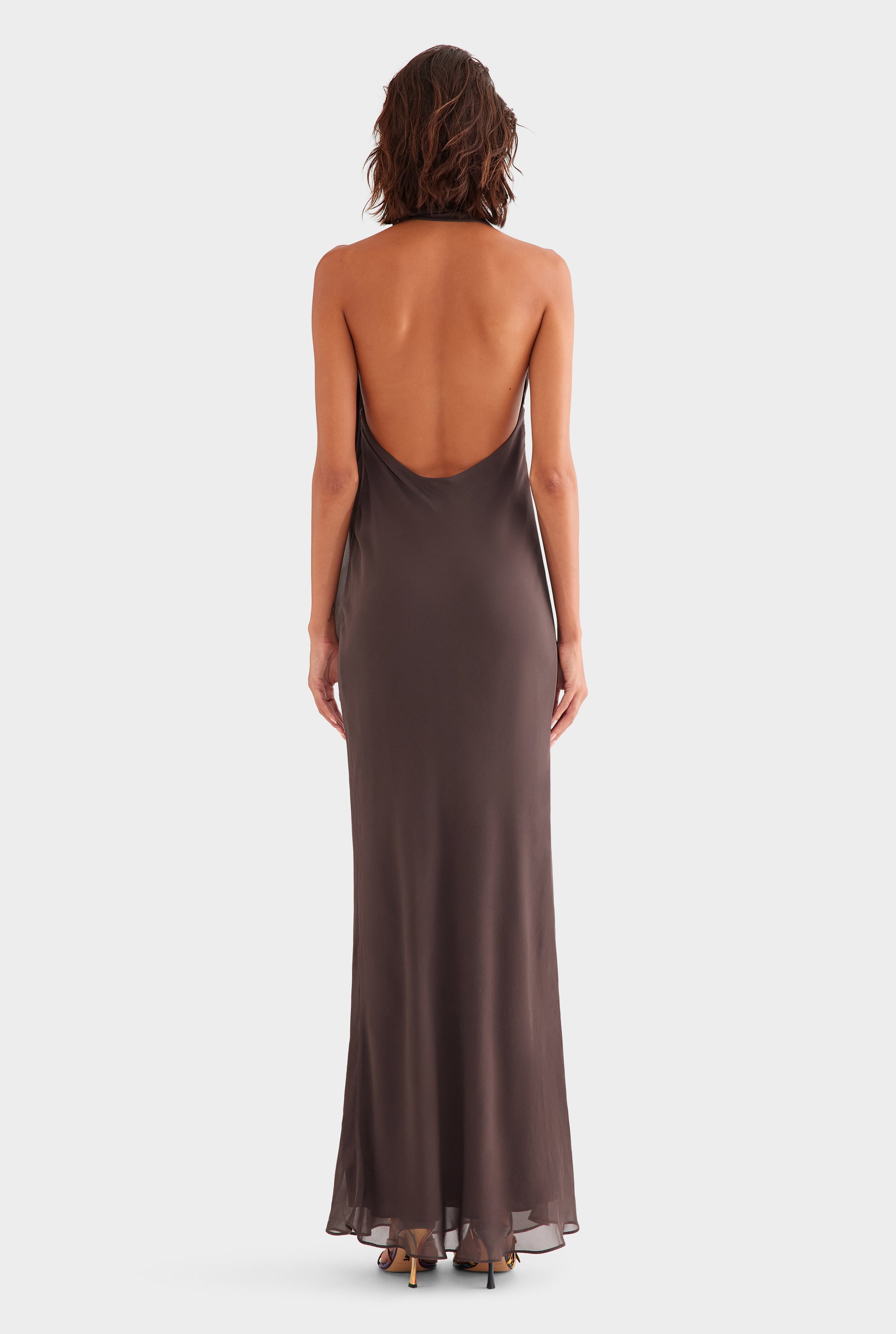 Silk Halter Maxi Dress - Dark Chocolate